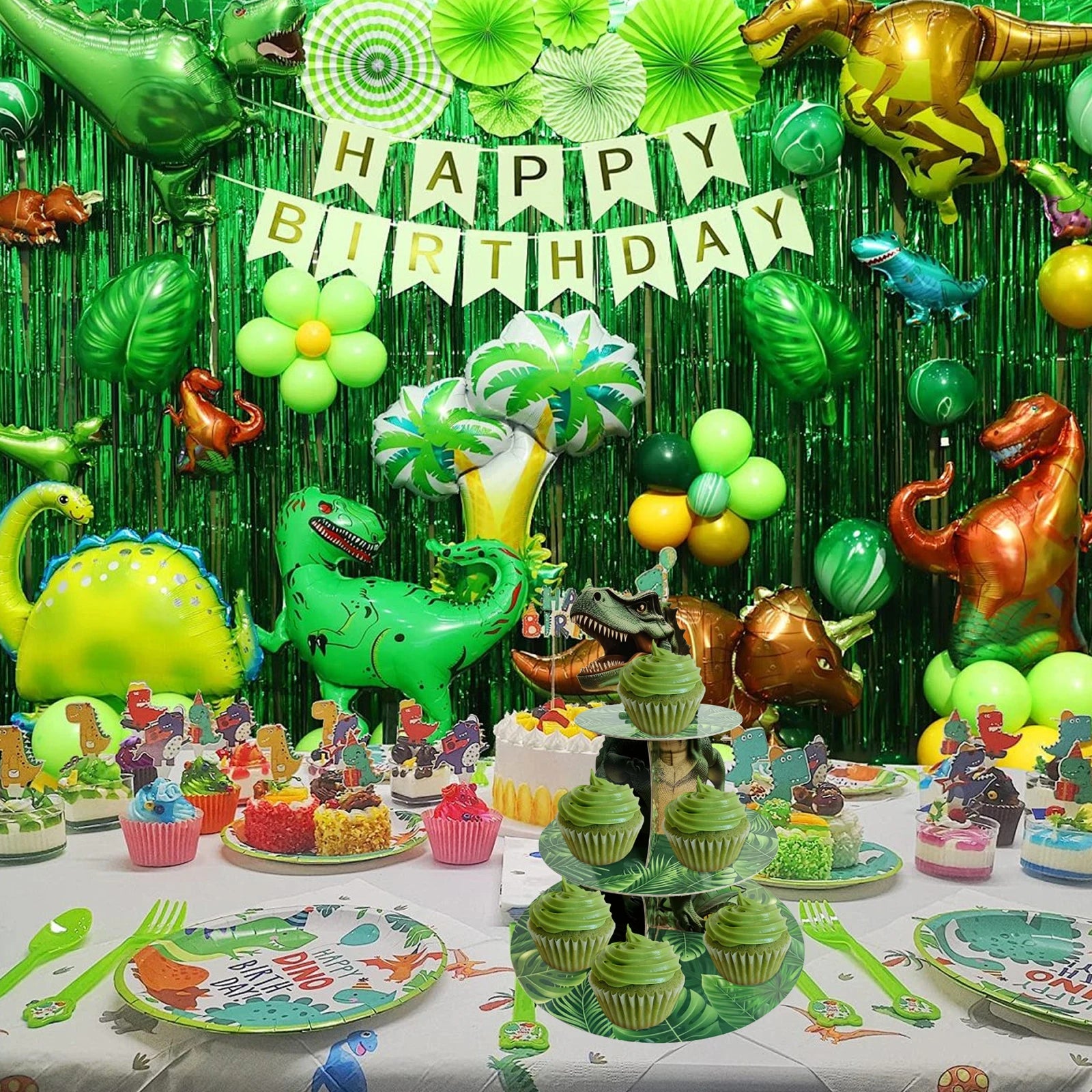 3 Tier Dinosaur Cupcake Stand Party Decorations Dinosaur Theme Cupcake Holder Decorations Dino Dessert Tower for Kids Dino Jungl