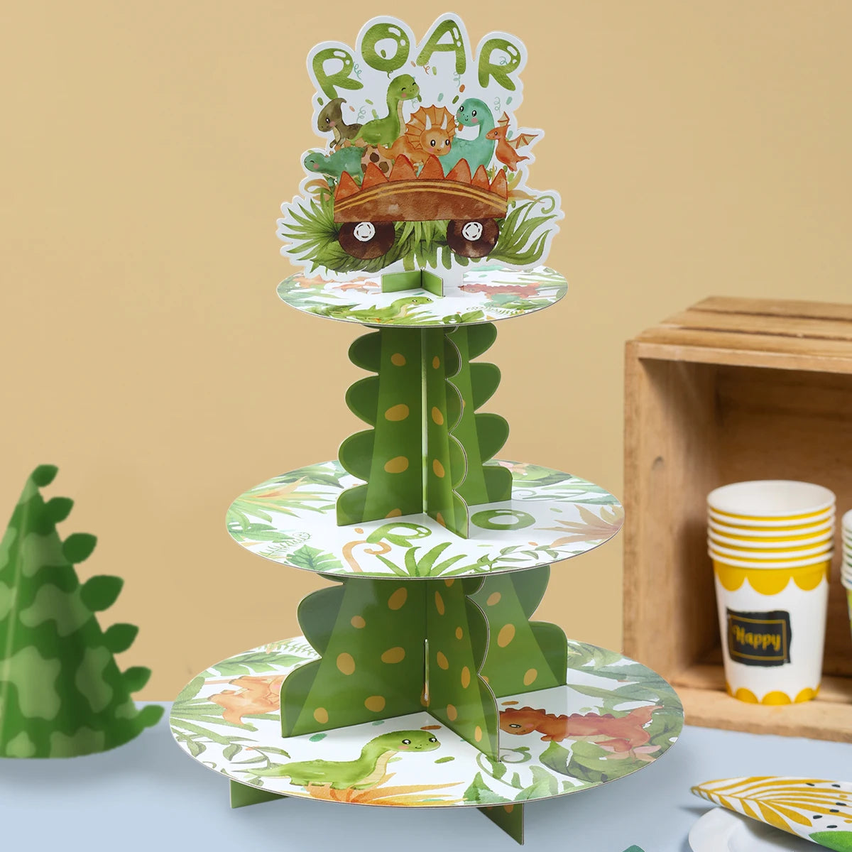 Dinosaur Cupcake Stand 1St Birthday Party Decorations for Kids Boys Roar Dinosaur Theme Baby Shower Dino Party Supplies