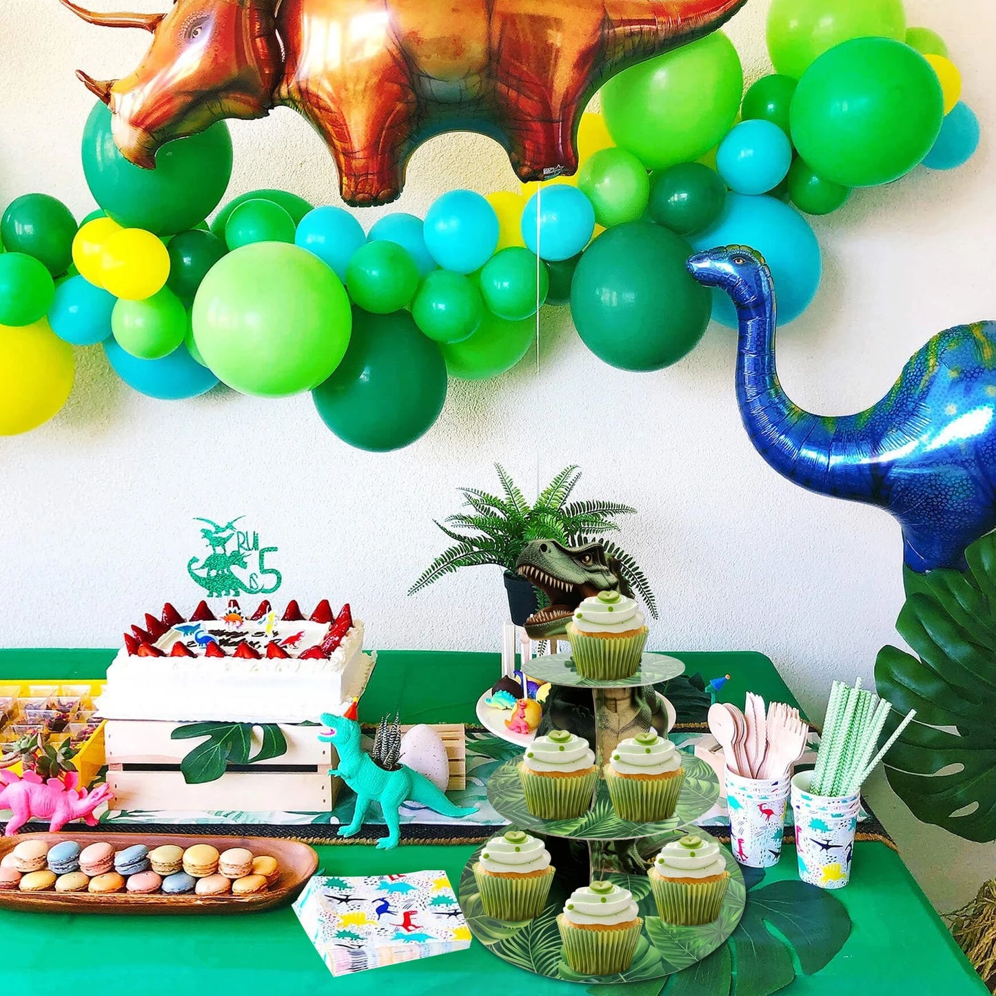 3 Tier Dinosaur Cupcake Stand Party Decorations Dinosaur Theme Cupcake Holder Decorations Dino Dessert Tower for Kids Dino Jungl