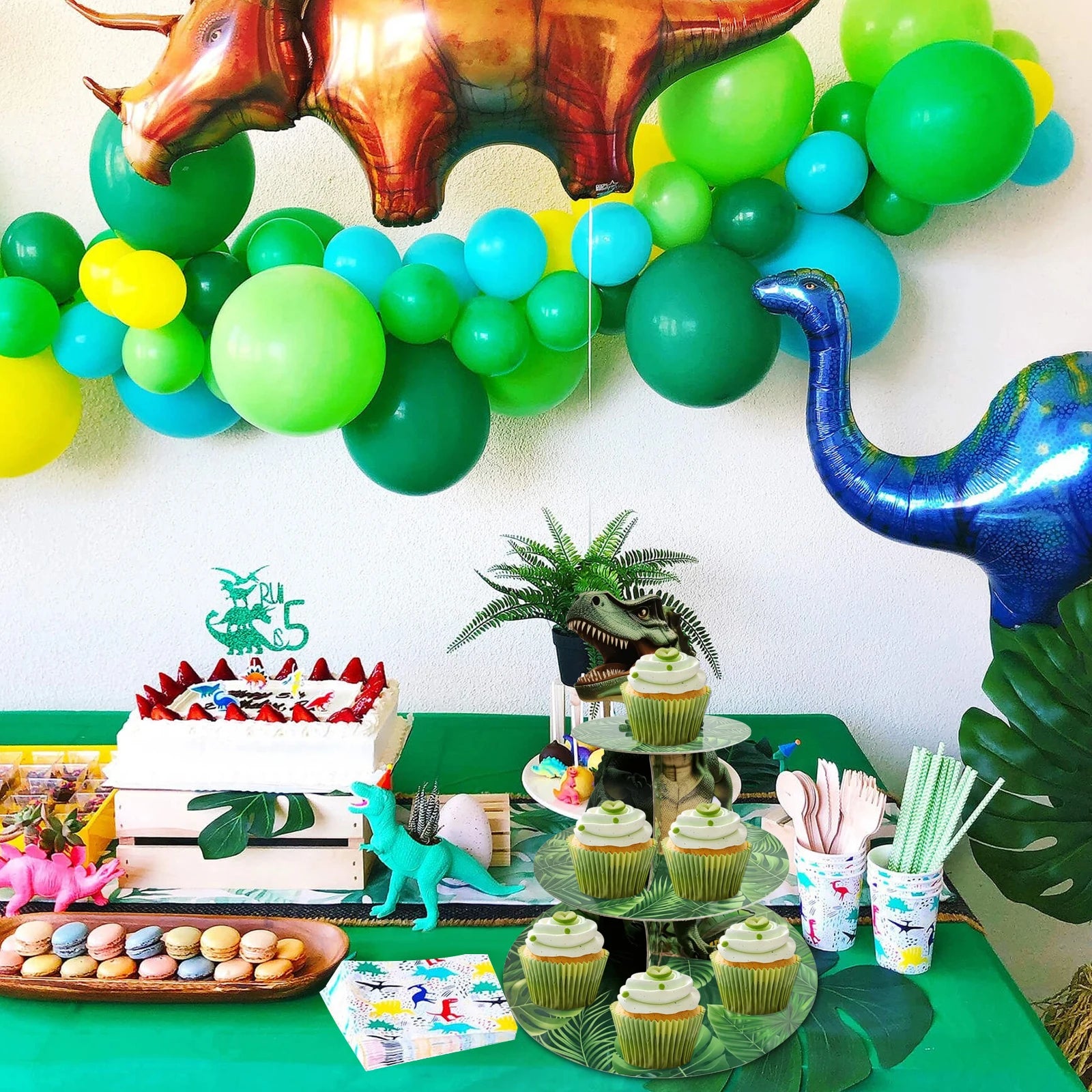 3 Tier Dinosaur Cupcake Stand Party Decorations Dinosaur Theme Cupcake Holder Decorations Dino Dessert Tower for Kids Dino Jungl