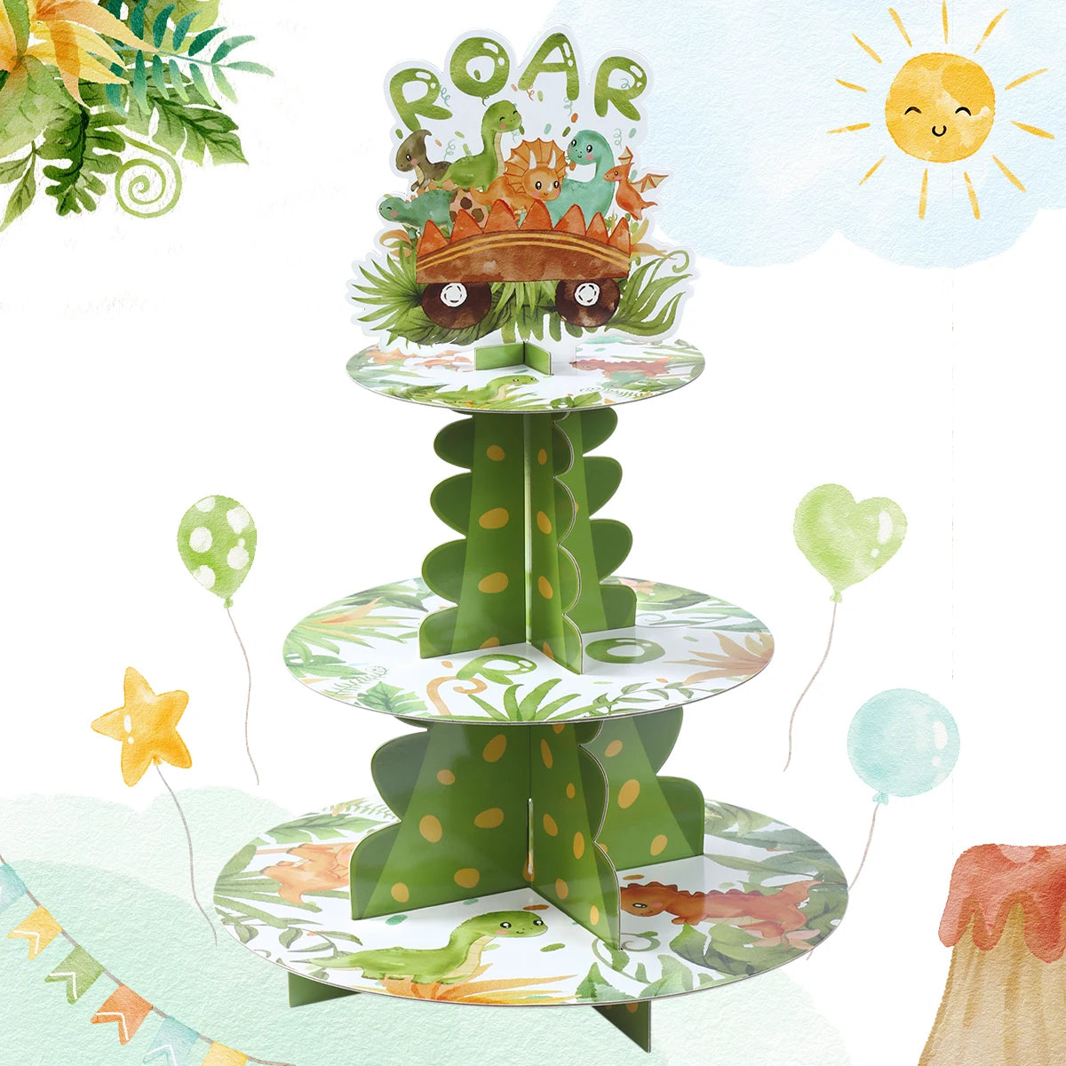 Dinosaur Cupcake Stand 1St Birthday Party Decorations for Kids Boys Roar Dinosaur Theme Baby Shower Dino Party Supplies
