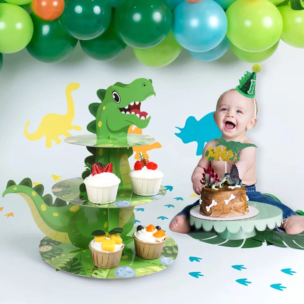 Dinosaur Cupcake Stand Birthday Party Decoration Kids Boy Girl Dino Wedding Birthday Party Supplies Favors Baby Shower Decor